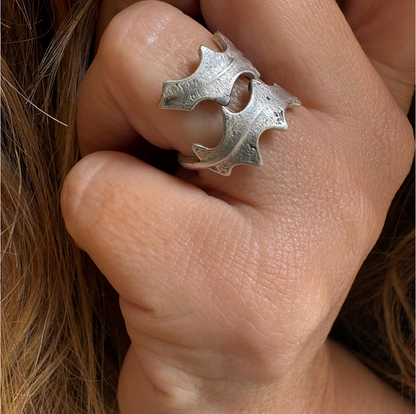Antique Silver Gothic Armor Ring • Unisex Fantasy Jewelry