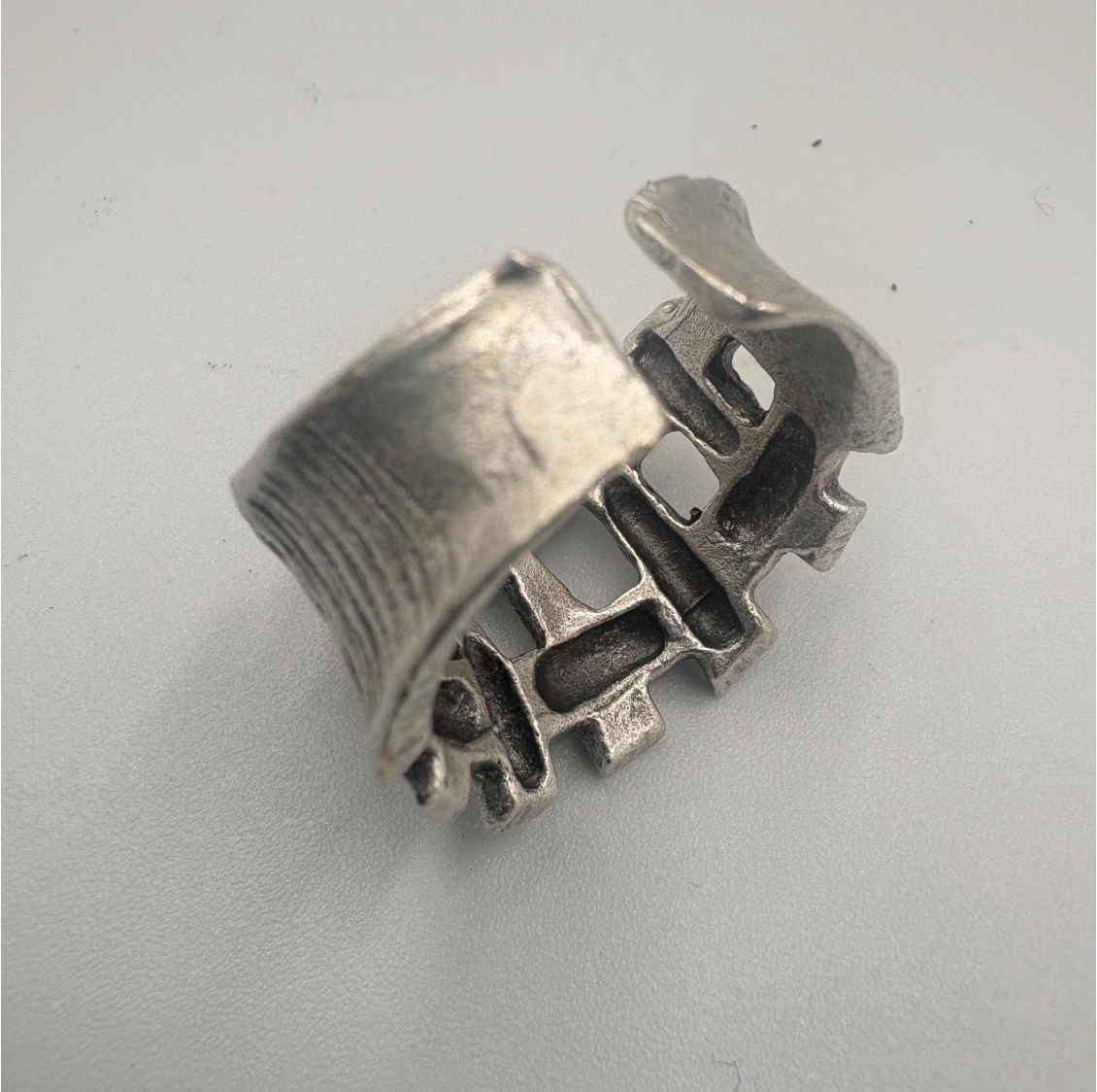 Brutalist Silver Plated Statement Ring • Adjustable Organic Jewelry