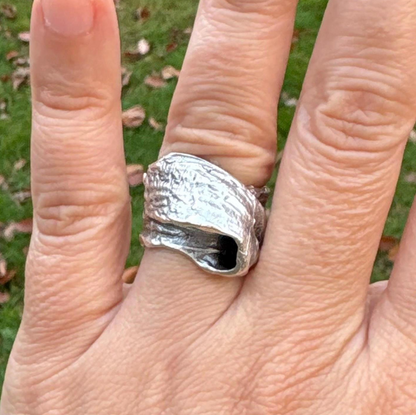 Chunky Abstract Silver Ring | Irregular Textured Lava Design | Adjustable Statement Ring