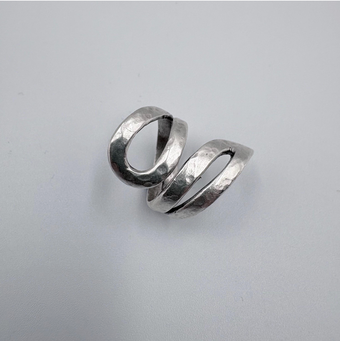 Adjustable Silver-Plated Brass Ring, Brutalist Modernist Jewelry