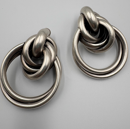 Brutalist Silver Plated Hoop Earrings, Chunky Geometric Statement Jewelry