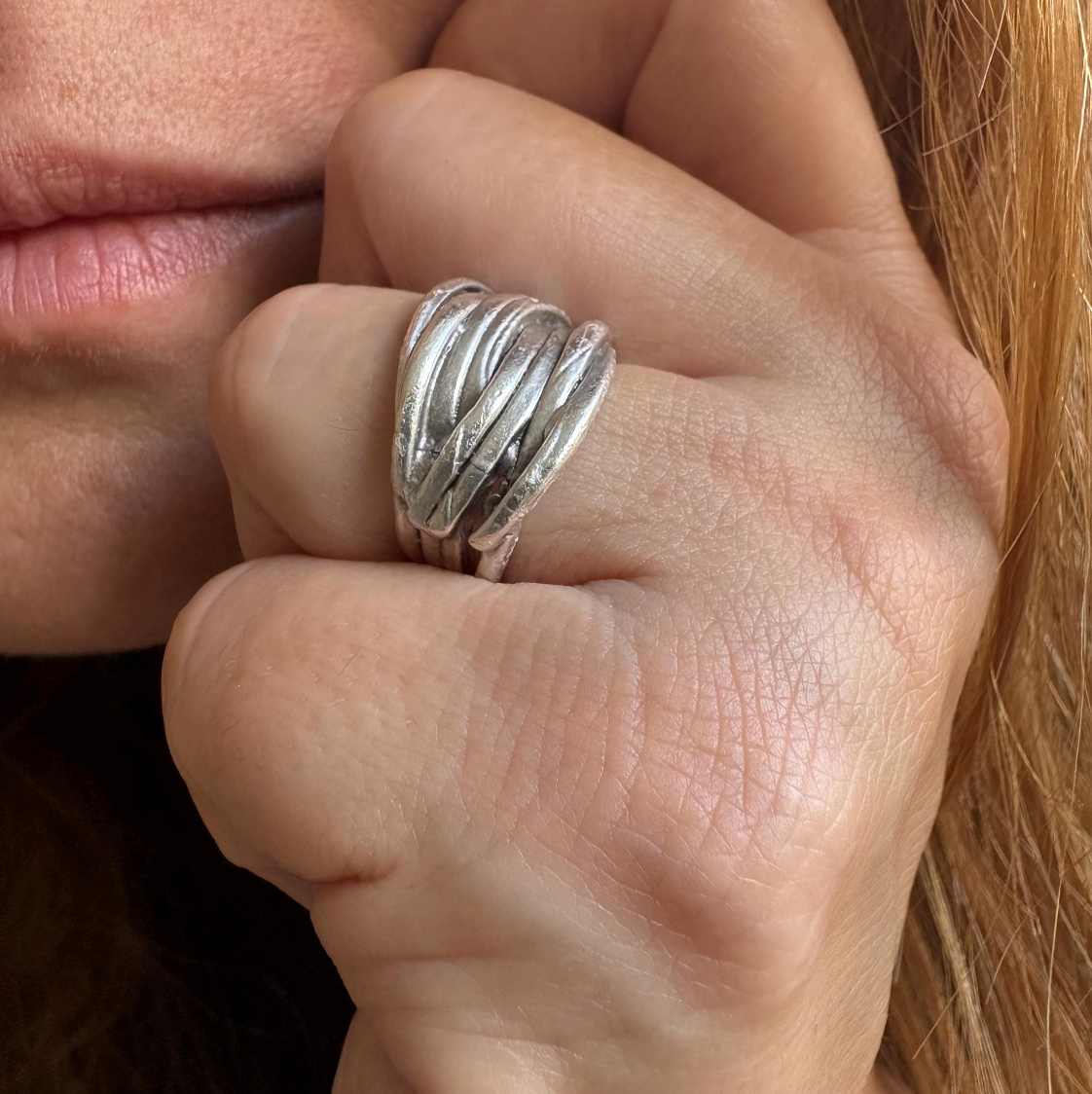 Rustic Silver Finish Brass Wrap Ring – Adjustable Organic Band