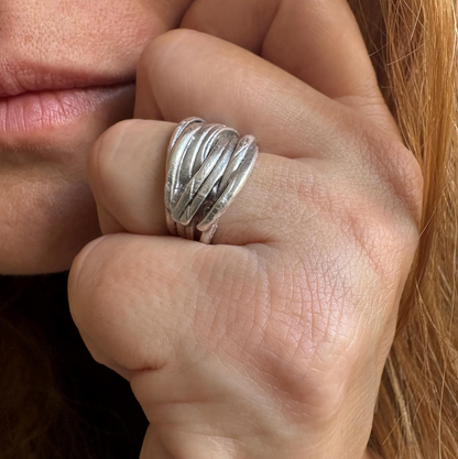 Rustic Silver Finish Brass Wrap Ring – Adjustable Organic Band