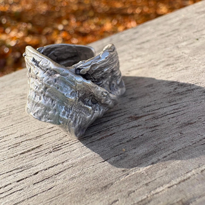 Chunky Abstract Silver Ring | Irregular Textured Lava Design | Adjustable Statement Ring