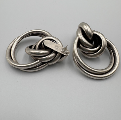 Brutalist Silver Plated Hoop Earrings, Chunky Geometric Statement Jewelry