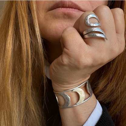 Adjustable Silver-Plated Brass Ring, Brutalist Modernist Jewelry