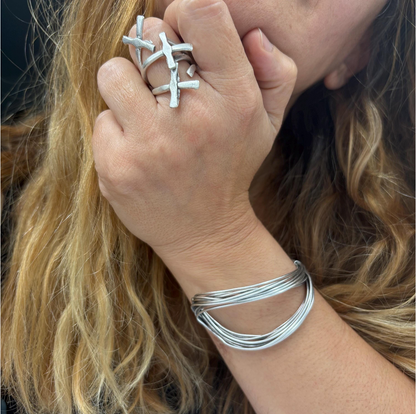 Silver Cross Ring | Gothic Boho Statement Ring | Layered Multi-Cross Design | Unique Artistic Unisex Jewelry