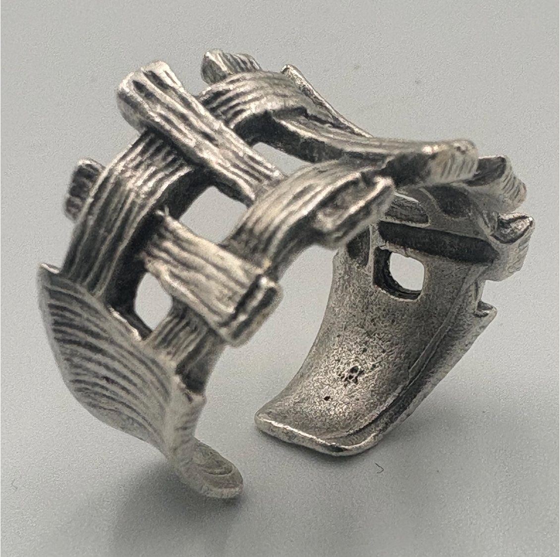 Brutalist Silver Plated Statement Ring • Adjustable Organic Jewelry