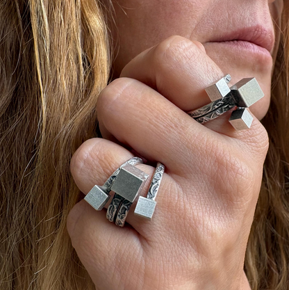 Brutalist Silver Plated Modernist Ring • Adjustable Abstract Cube Ring • Geometric Statement Jewelry • Unique Gift for Her