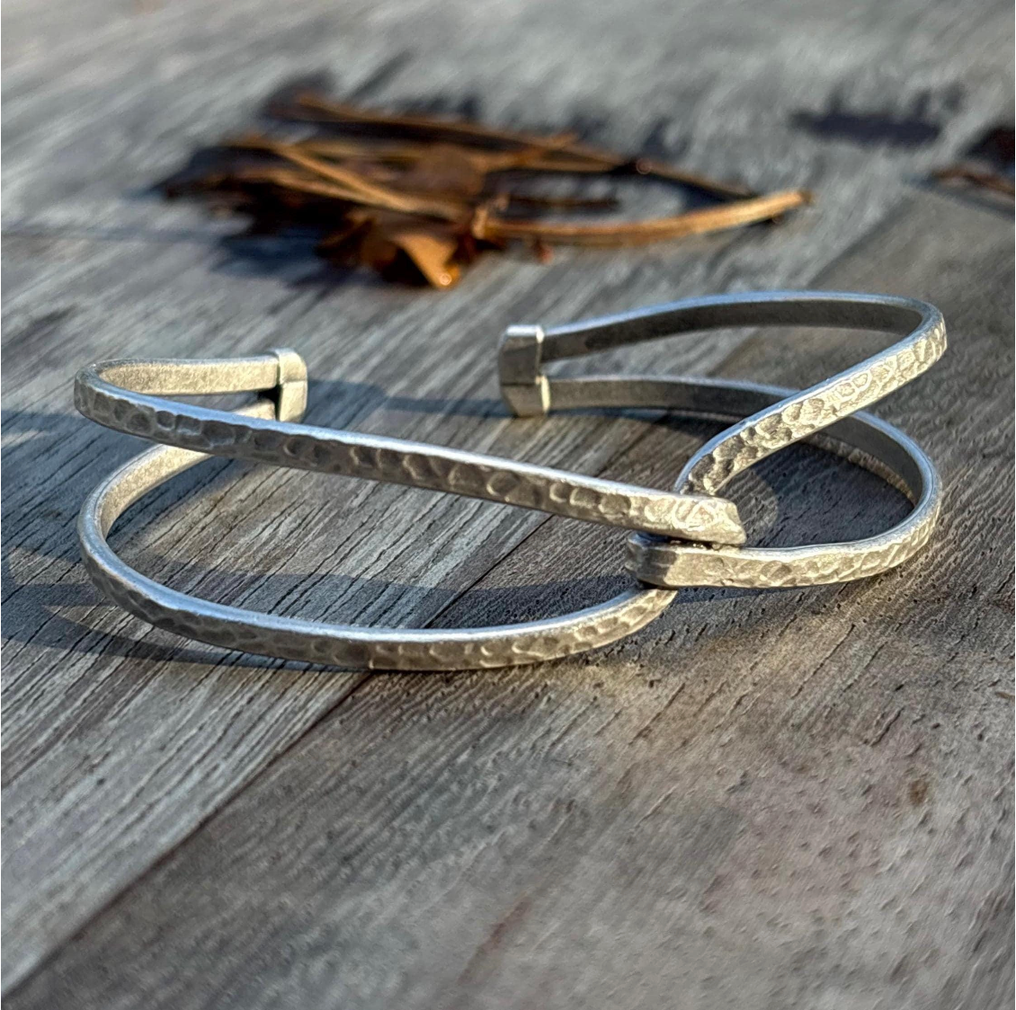 Adjustable Cuff Bangle: Antique Silver Finish, Floral Engraving, Brass