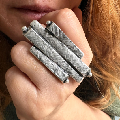 Adjustable Statement Ring | Silver Plated Brass, Geometric Jewelry