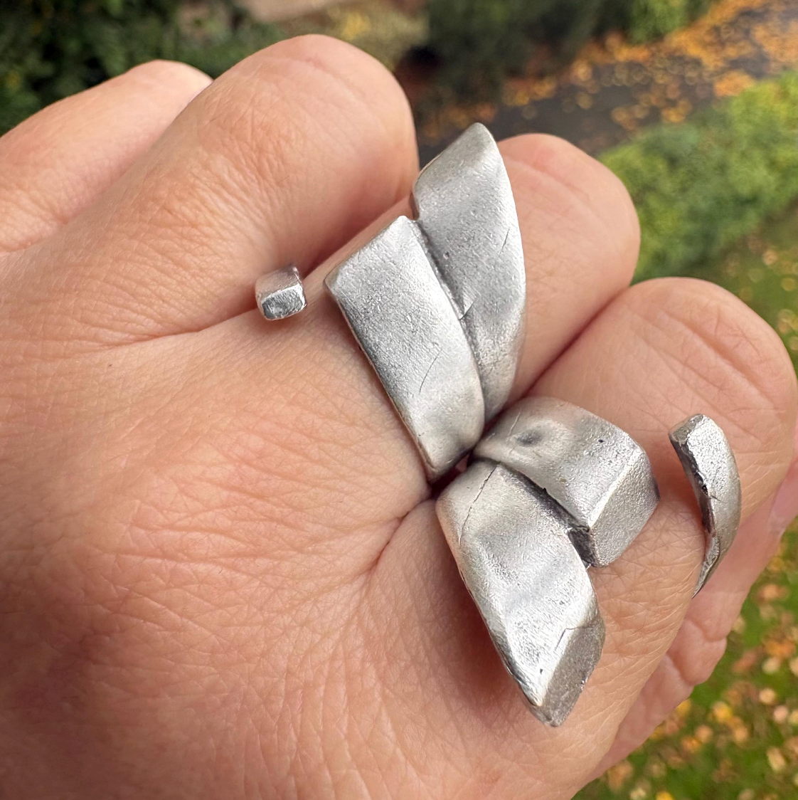 Adjustable Silver Plated Brass Ring, Bold Geometric Jewelry