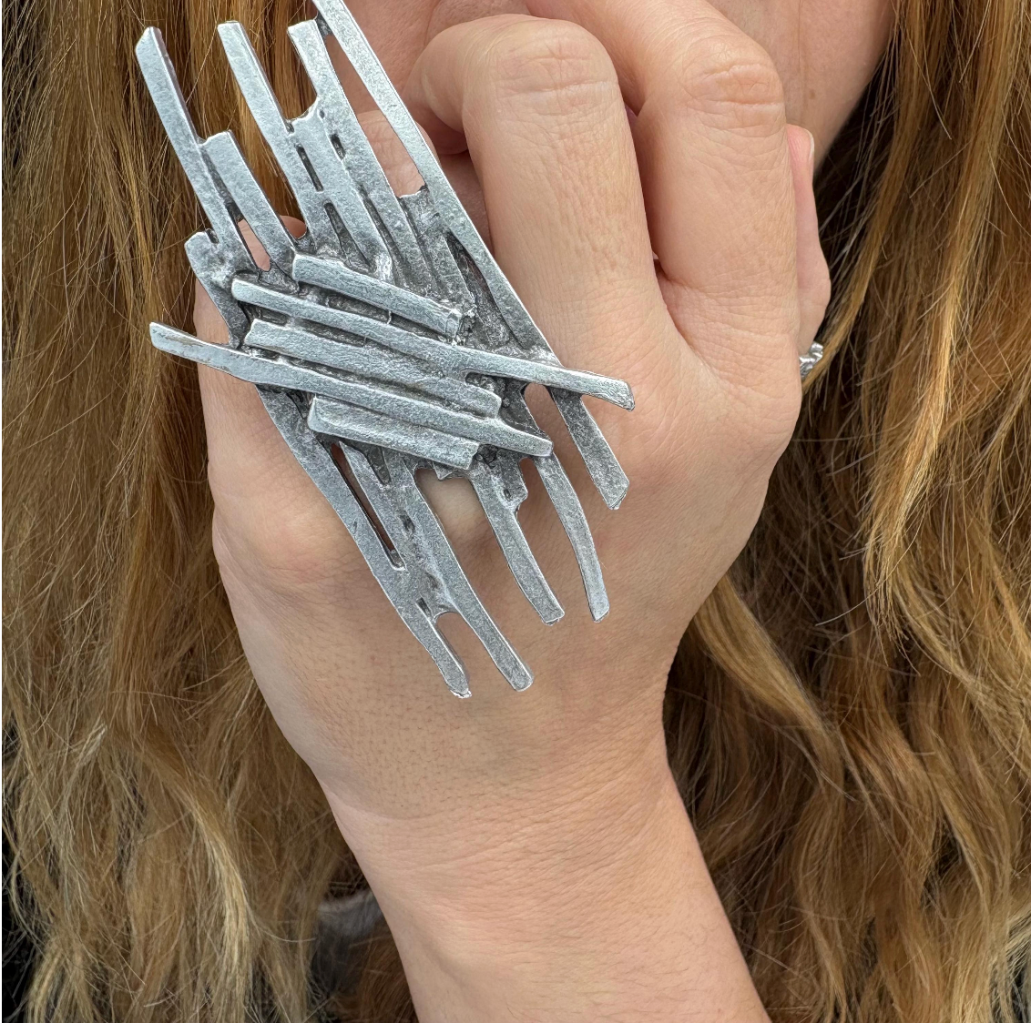 Sculptural Silver Plated Brass Ring • Modern Abstract Statement Jewelry