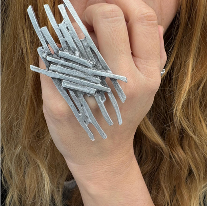 Sculptural Silver Plated Brass Ring • Modern Abstract Statement Jewelry