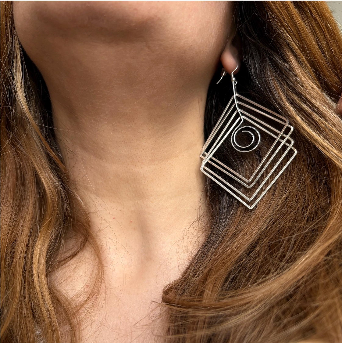 Brutalist Silver Plated Earrings, Geometric Dangle, Architectural Jewelry