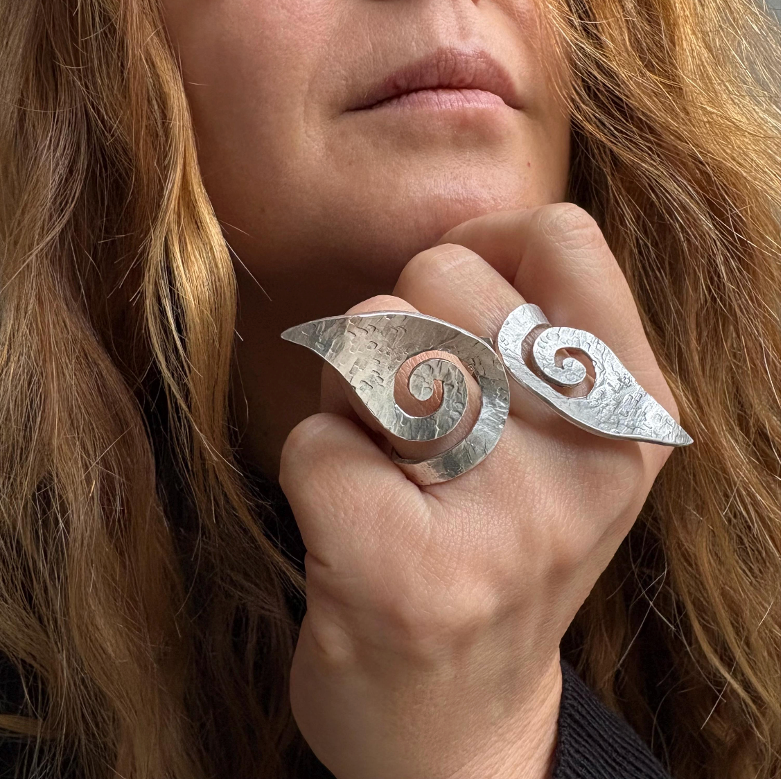 Hammered Silver Spiral Ring • Adjustable Artisan Statement Jewelry • Geometric Ring