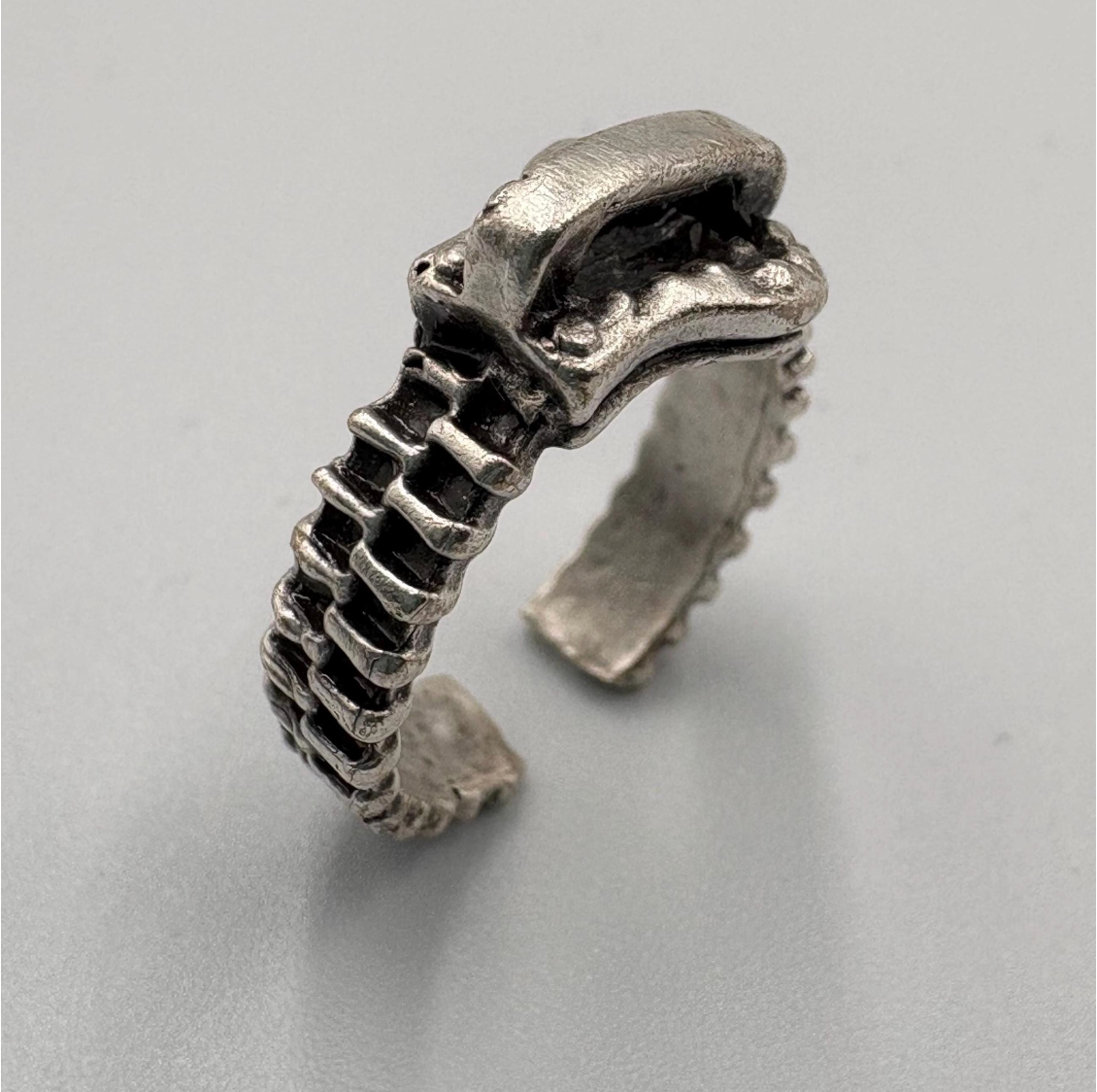 Antique Silver Zipper Ring • Industrial Steampunk Adjustable Band
