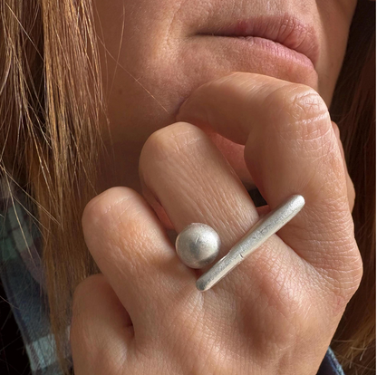 Handmade Brass Ring - Minimalist Geometric Bar and Sphere, Adjustable Size