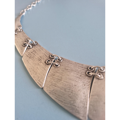 Boho Bib Necklace - Antique Silver Tone, Tribal Statement Jewelry