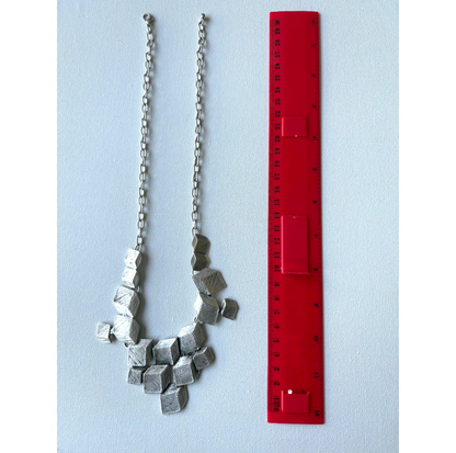 Artisan Chunky Geometric Matte Silver Bib Necklace with Sculptural Textured Design