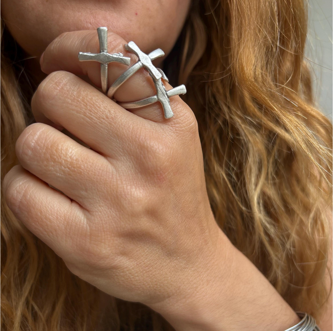 Silver Cross Ring | Gothic Boho Statement Ring | Layered Multi-Cross Design | Unique Artistic Unisex Jewelry