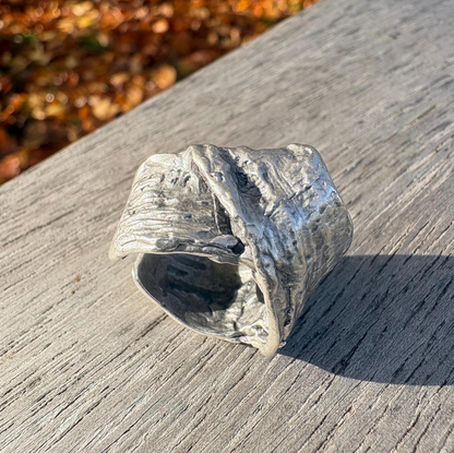 Chunky Abstract Silver Ring | Irregular Textured Lava Design | Adjustable Statement Ring