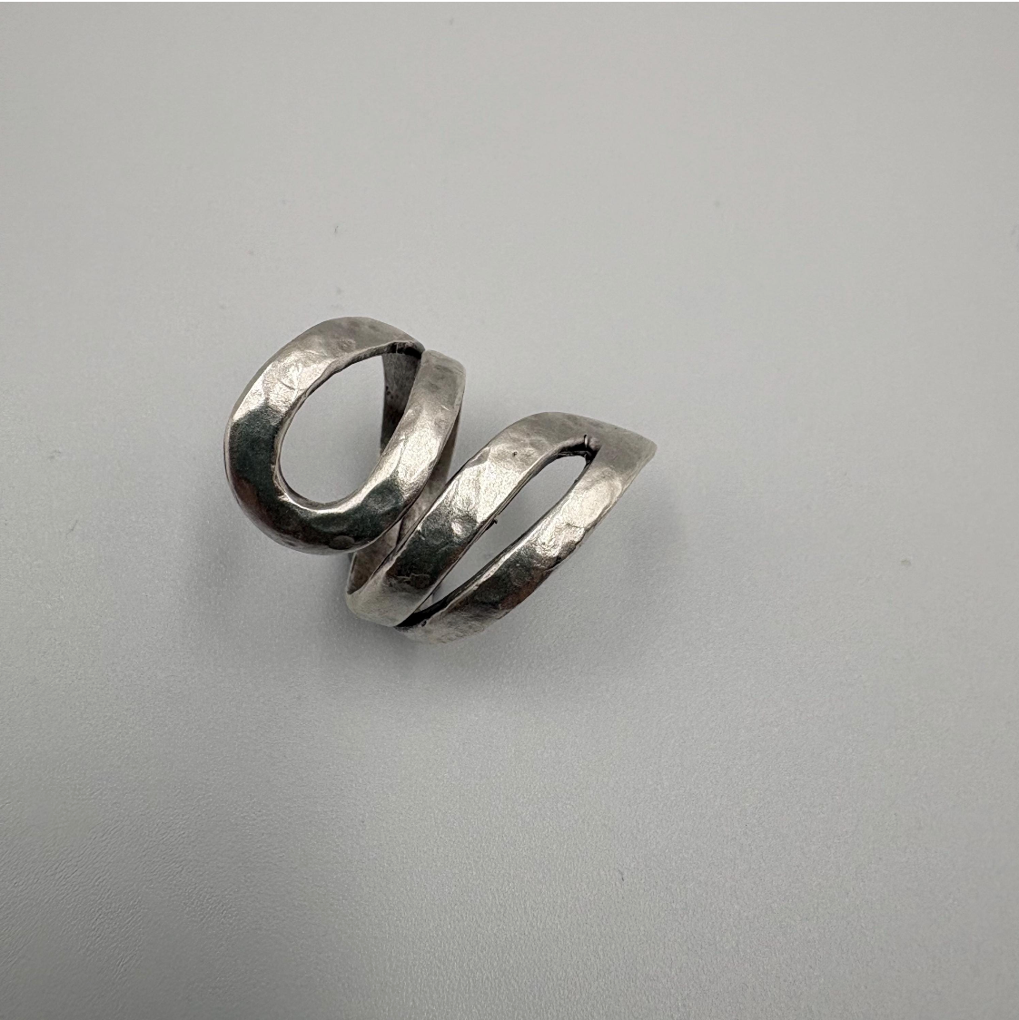 Adjustable Silver-Plated Brass Ring, Brutalist Modernist Jewelry