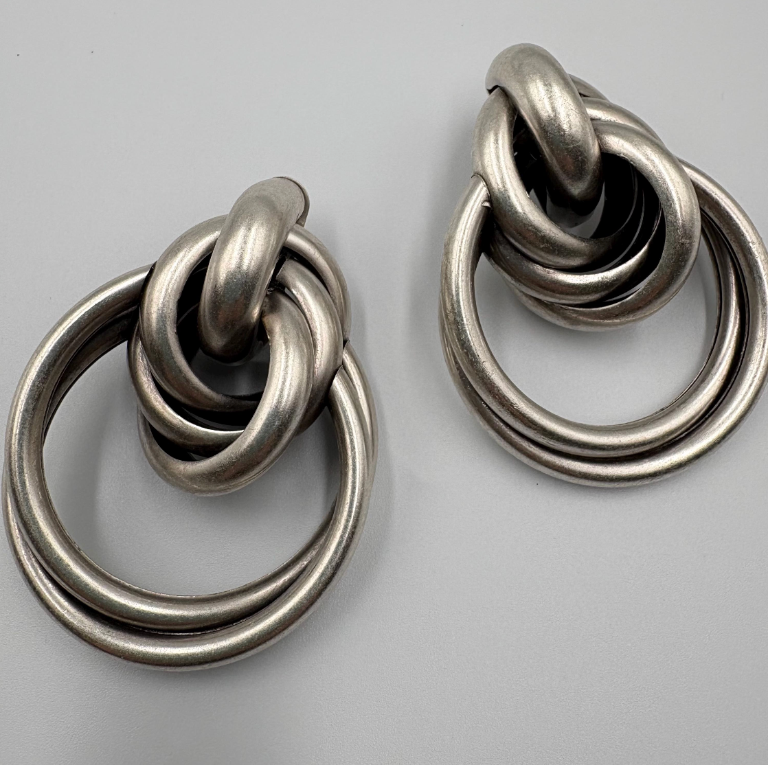 Brutalist Silver Plated Hoop Earrings, Chunky Geometric Statement Jewelry