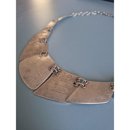 Boho Bib Necklace - Antique Silver Tone, Tribal Statement Jewelry
