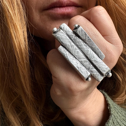 Adjustable Statement Ring | Silver Plated Brass, Geometric Jewelry