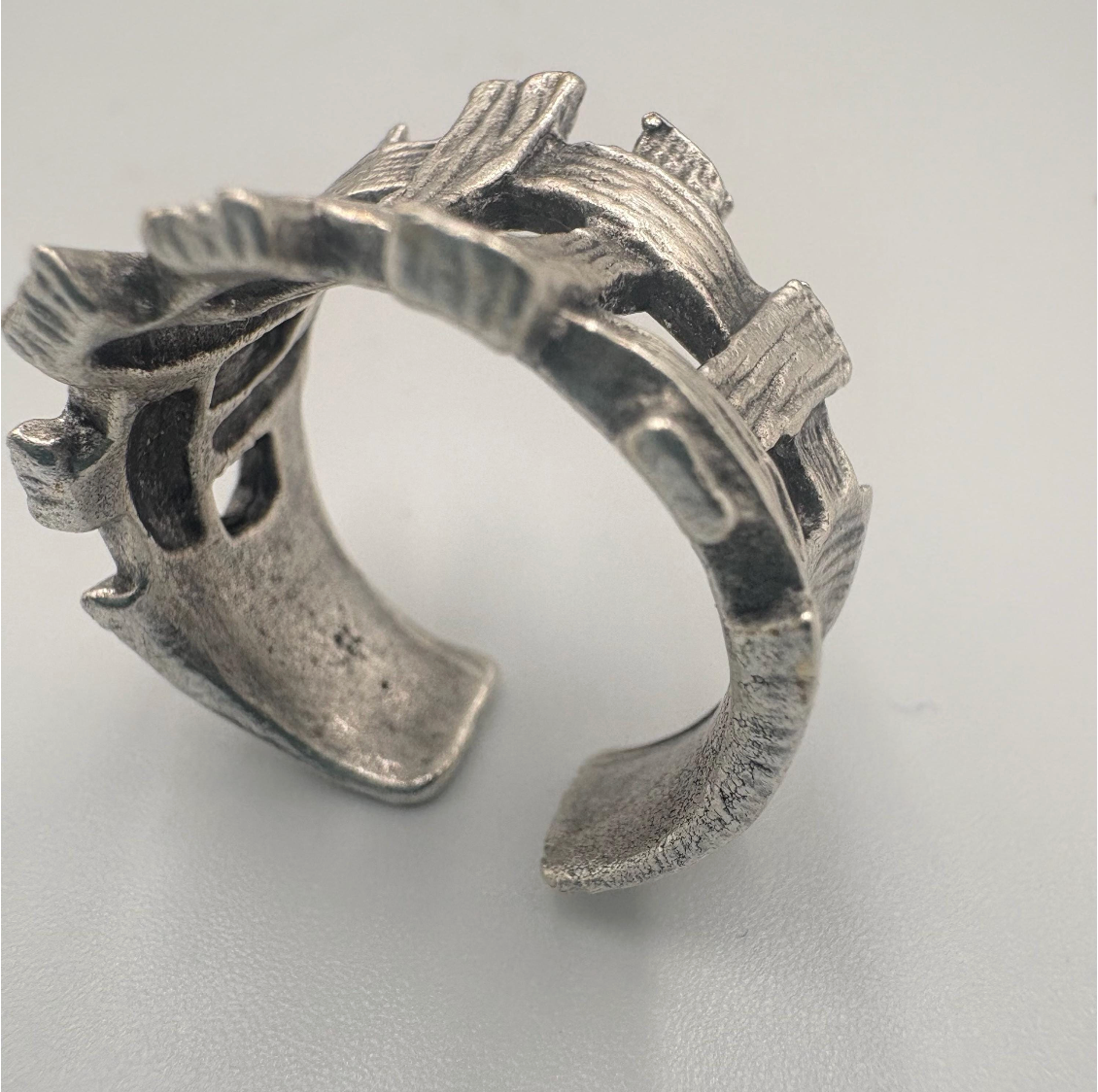 Brutalist Silver Plated Statement Ring • Adjustable Organic Jewelry