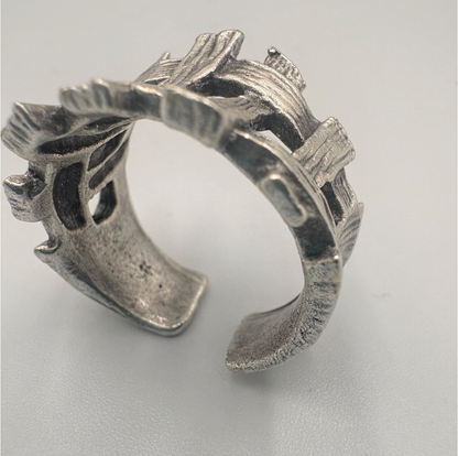 Brutalist Silver Plated Statement Ring • Adjustable Organic Jewelry