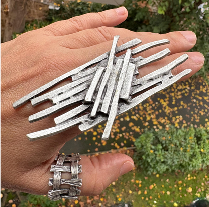 Sculptural Silver Plated Brass Ring • Modern Abstract Statement Jewelry