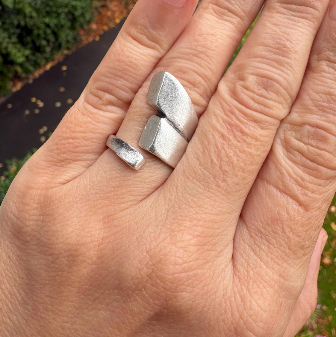 Adjustable Silver Plated Brass Ring, Bold Geometric Jewelry