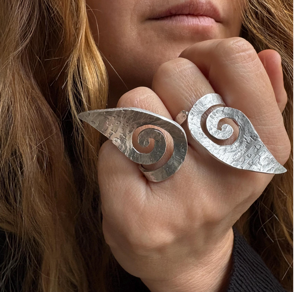 Hammered Silver Spiral Ring • Adjustable Artisan Statement Jewelry • Geometric Ring