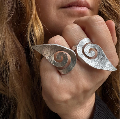 Hammered Silver Spiral Ring • Adjustable Artisan Statement Jewelry • Geometric Ring
