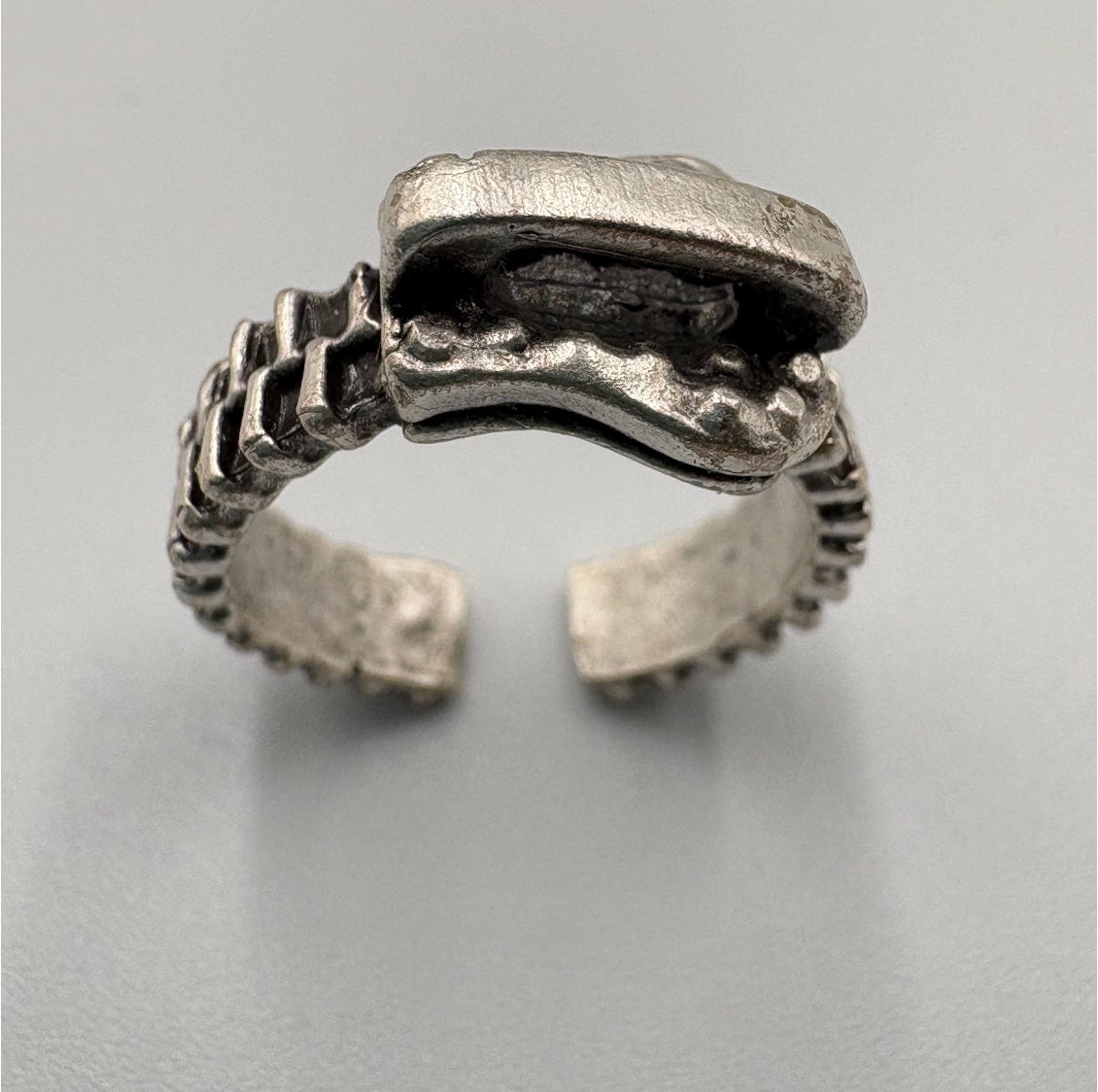 Antique Silver Zipper Ring • Industrial Steampunk Adjustable Band
