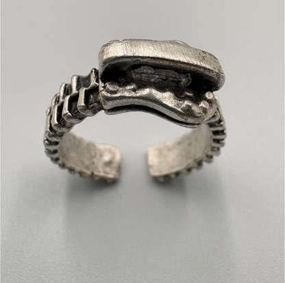 Antique Silver Zipper Ring • Industrial Steampunk Adjustable Band