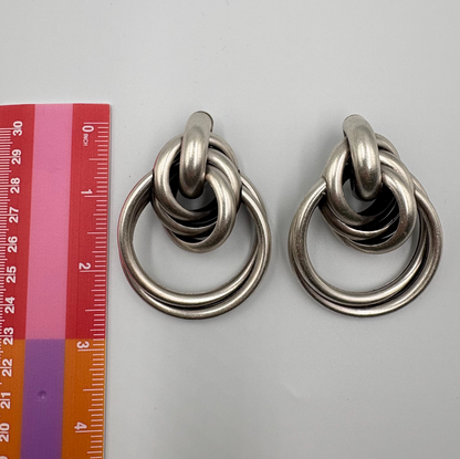 Brutalist Silver Plated Hoop Earrings, Chunky Geometric Statement Jewelry