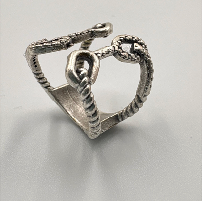 Adjustable Knotted Loop Ring — Brass Rope Open Band — Boho Artisan Vintage-Inspired Textured Statement Ring