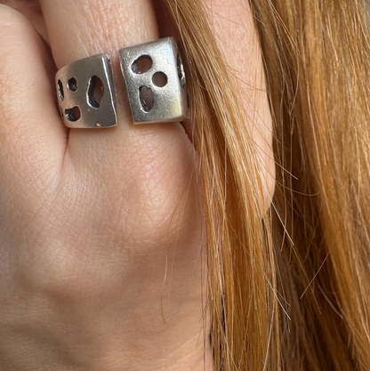 Adjustable Silver Statement Ring, Abstract Open Front Design