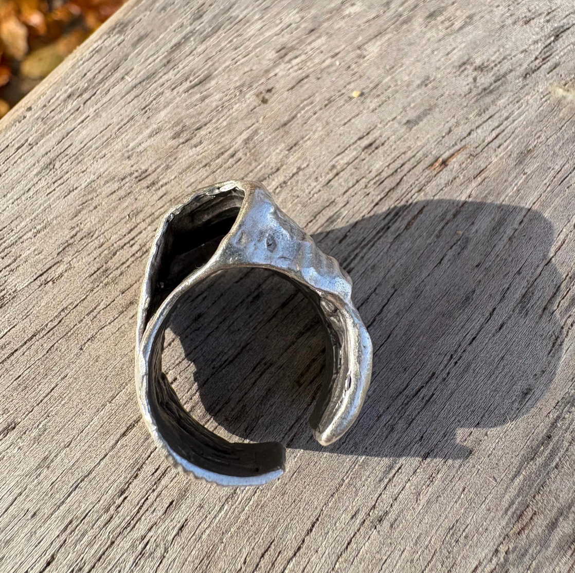 Chunky Abstract Silver Ring | Irregular Textured Lava Design | Adjustable Statement Ring