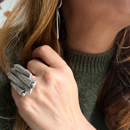 Adjustable Statement Ring | Silver Plated Brass, Geometric Jewelry