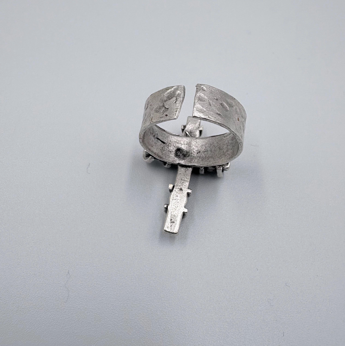Adjustable Cross Ring, Silver Plated Brass, Gothic Brutalist Style, Unisex Ring
