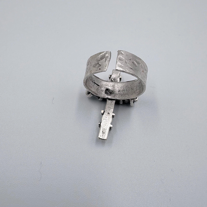 Adjustable Cross Ring, Silver Plated Brass, Gothic Brutalist Style, Unisex Ring