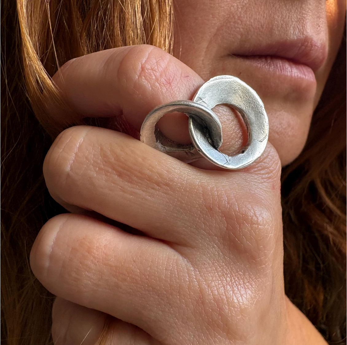 Interlocking Loop Brass Ring – Modern Sculptural Minimalist Statement Ring