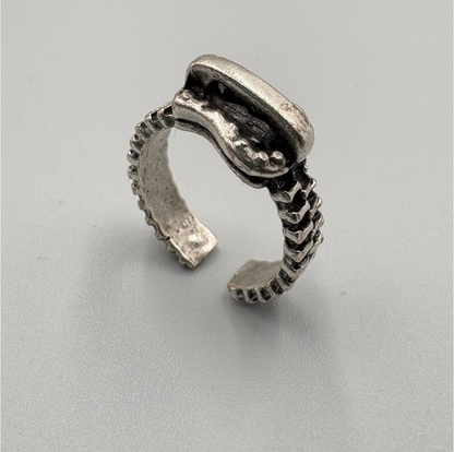 Antique Silver Zipper Ring • Industrial Steampunk Adjustable Band
