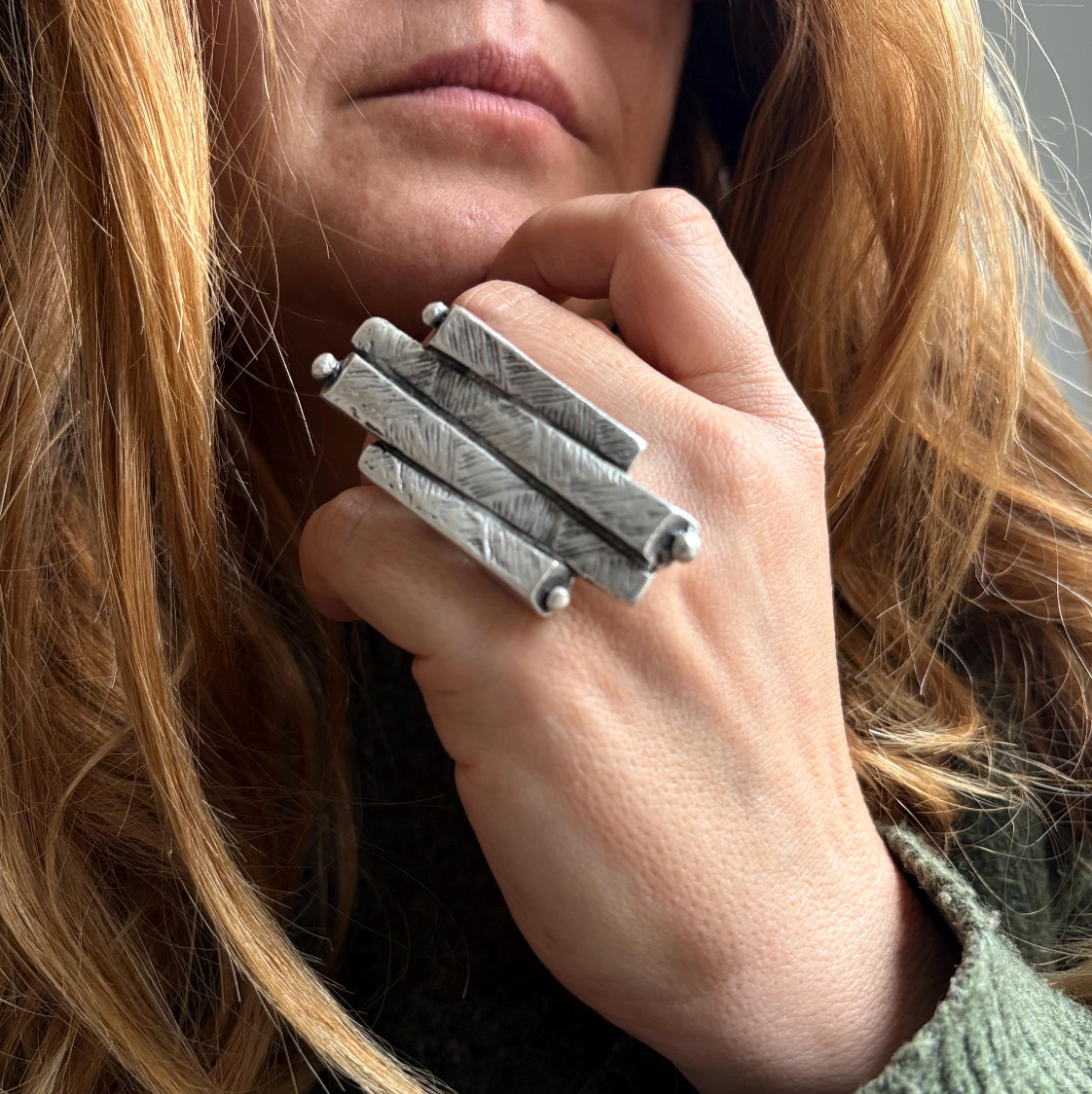 Adjustable Statement Ring | Silver Plated Brass, Geometric Jewelry