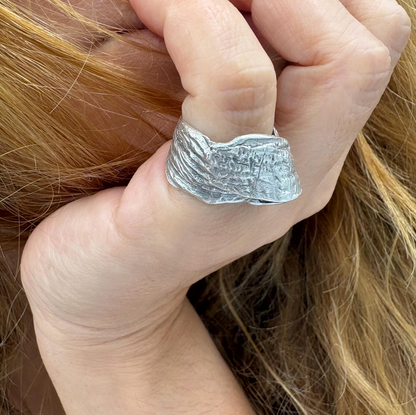 Chunky Abstract Silver Ring | Irregular Textured Lava Design | Adjustable Statement Ring