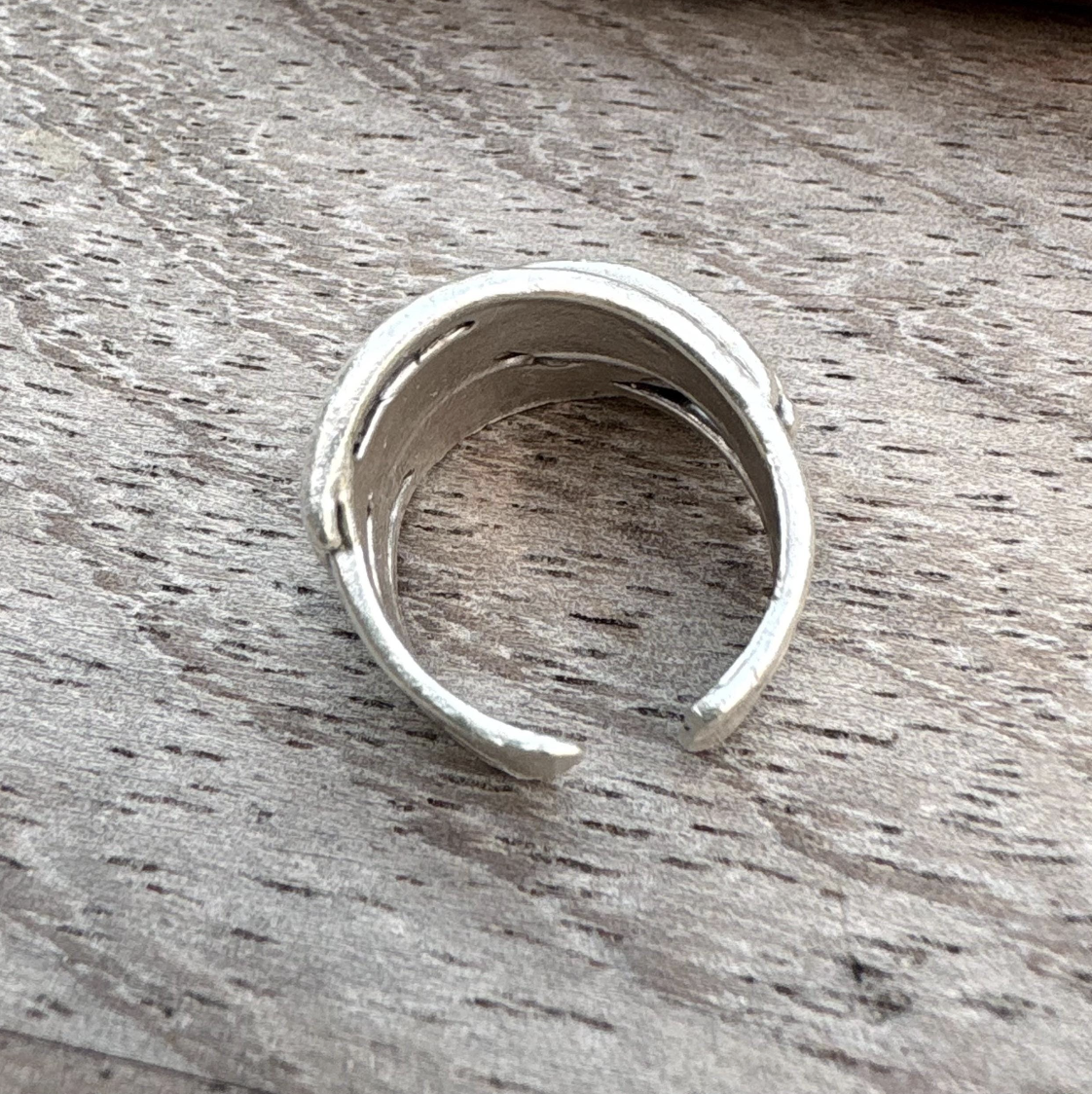 Rustic Silver Finish Brass Wrap Ring – Adjustable Organic Band